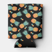 Watercolor Tropical Pineapple Cool Black Can Cooler (Front)