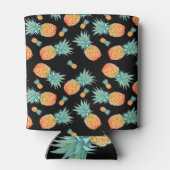 Watercolor Tropical Pineapple Cool Black Can Cooler (Back)
