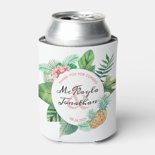 Watercolor Tropical Pineapple Orchid Wedding Favor Can Cooler