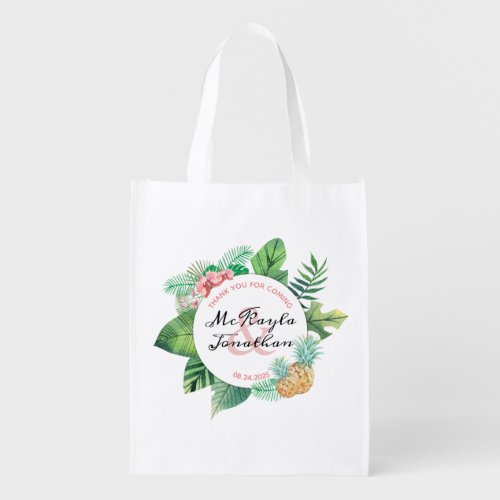 Watercolor Tropical Pineapple Orchid Wedding Favor Grocery Bag