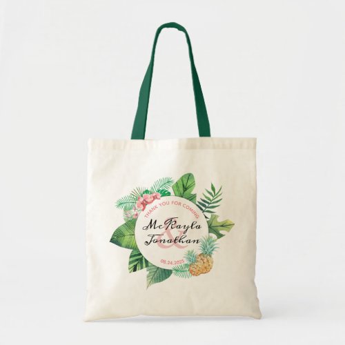 Watercolor Tropical Pineapple Orchid Wedding Favor Tote Bag