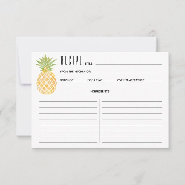 Watercolor Tropical Pineapple Recipe Card (Front)