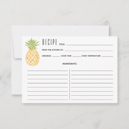 Watercolor Tropical Pineapple Recipe Card