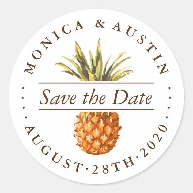 Watercolor Tropical Pineapple Save The Date Classic Round Sticker