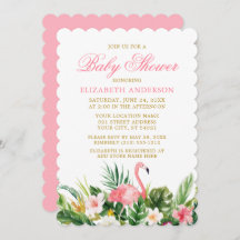 Watercolor Tropical Pink Flamingo Baby Shower