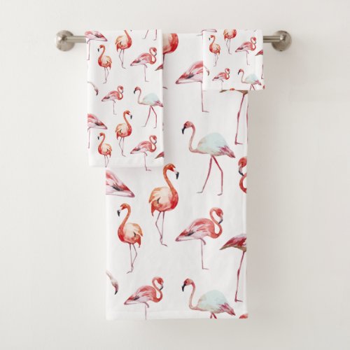 Watercolor Tropical Pink Flamingo Bath Towel Set