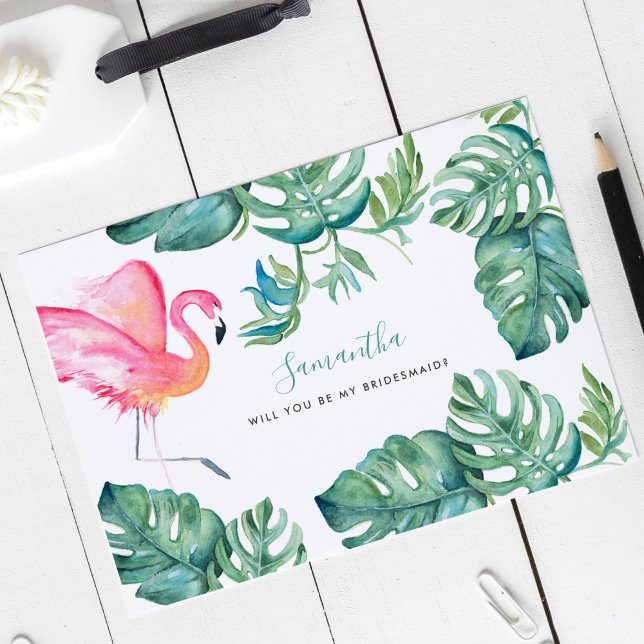 Watercolor Tropical Pink Flamingo Bridesmaid Cards (Creator Uploaded)