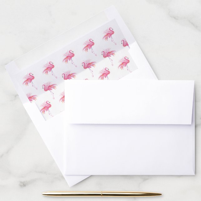 Watercolor Tropical Pink Flamingo Envelope Liner (Desk)