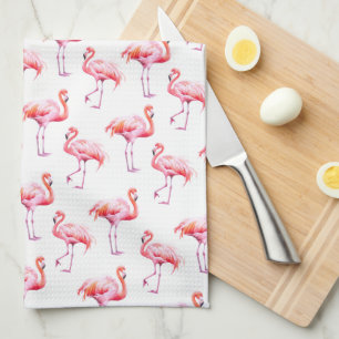 Watercolor Tropical Pink Flamingo Kitchen Towel