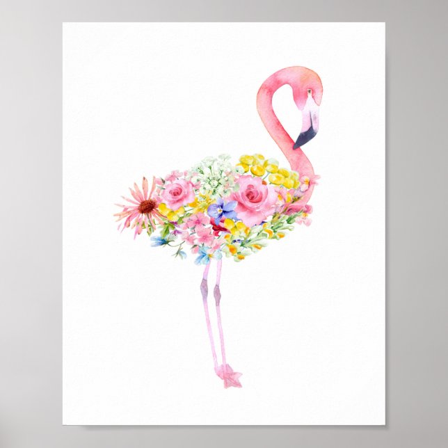 Watercolor Tropical Pink Flamingo Nursery Poster (Front)
