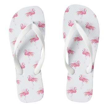 Watercolor Tropical Pink Flamingo Pattern Flip Flops by VGInvites at Zazzle
