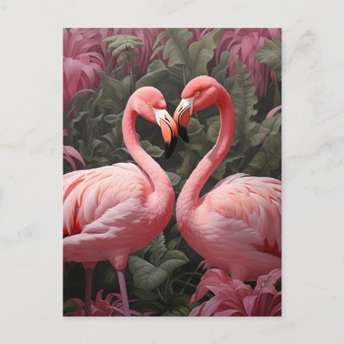 Watercolor Tropical Pink Flamingo Romance Announcement Postcard
