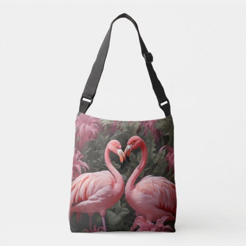 Watercolor Tropical Pink Flamingo Romance Crossbody Bag