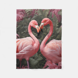 Watercolor Tropical Pink Flamingo Romance Fleece Blanket