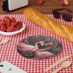 Watercolor Tropical Pink Flamingo Romance Paper Plates