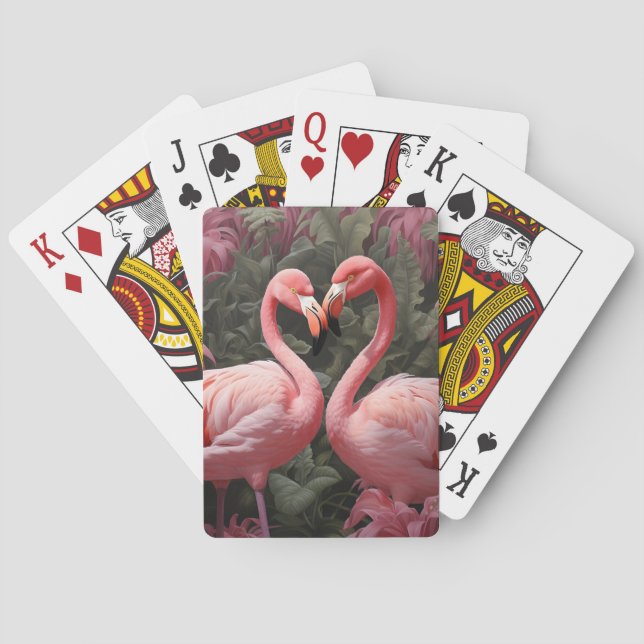 Watercolor Tropical Pink Flamingo Romance Poker Cards (Back)