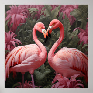 Watercolor Tropical Pink Flamingo Romance Poster