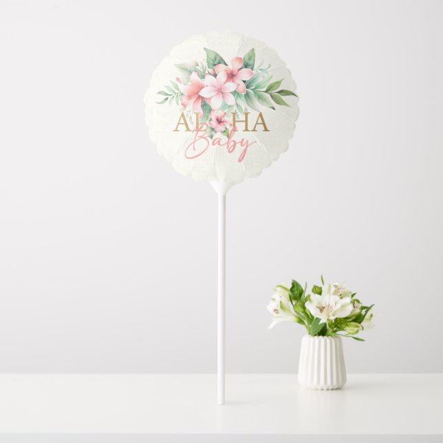 Watercolor Tropical Pink Floral Aloha Baby Shower Balloon (In SItu)