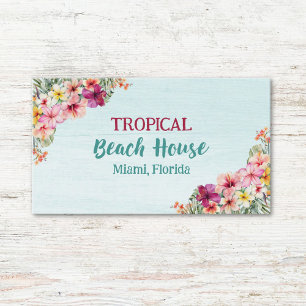 Watercolor Tropical Pink Floral Beach House Business Card