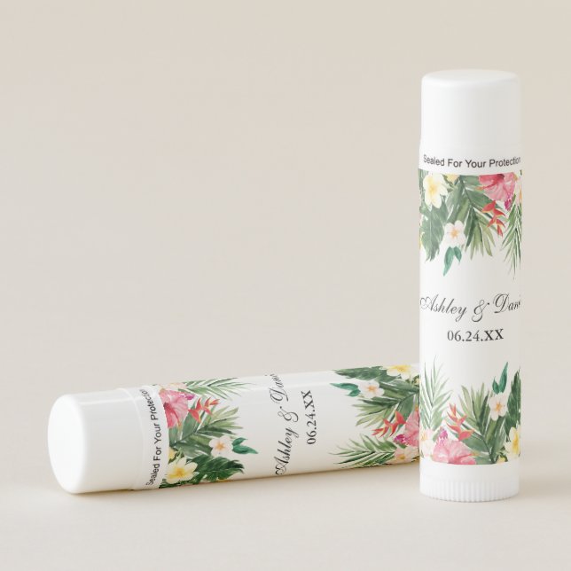 Watercolor Tropical Pink Floral Greenery Wedding Lip Balm (Front)