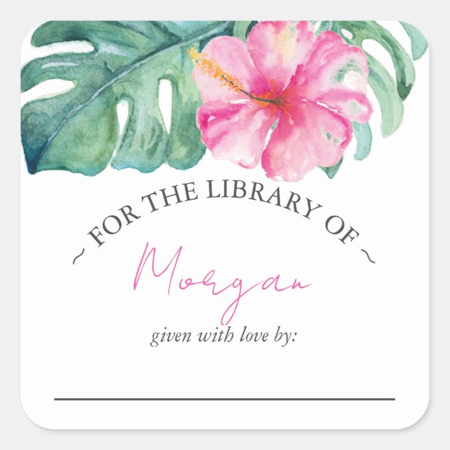 Watercolor Tropical Pink Flower Bookplate (Front)