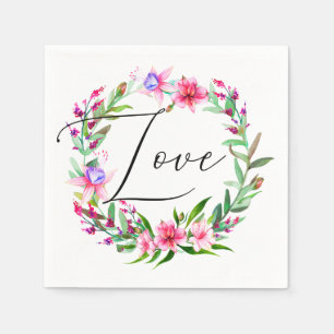 Watercolor tropical pink flowers. Floral wedding Napkins