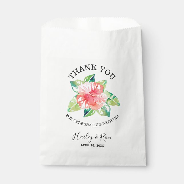 Watercolor Tropical Pink Hibiscus Hawaiian Favor Bag (Front)