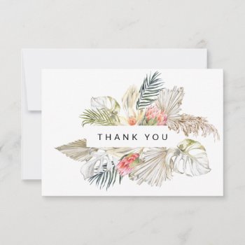 Watercolor Tropical Pink Protea Flowers Thank You Card by partypapercreations at Zazzle