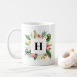 Watercolor Tropical Plants Frame Monogram Coffee Mug<br><div class="desc">Add a summer accent to your kitchen with this customizable tropical monogram mug. It features watercolor floral frame of hibiscus,  plumeria,  monstera leaves,  palm leaves,  banana leaves and other tropical accents. Personalize by adding your own monogram. This tropical floral frame mug will be a perfect personalized gift.</div>