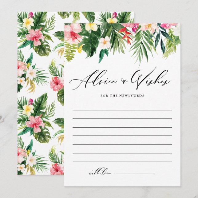 Watercolor Tropical Plants Garland Wedding Advice Card (Front/Back)