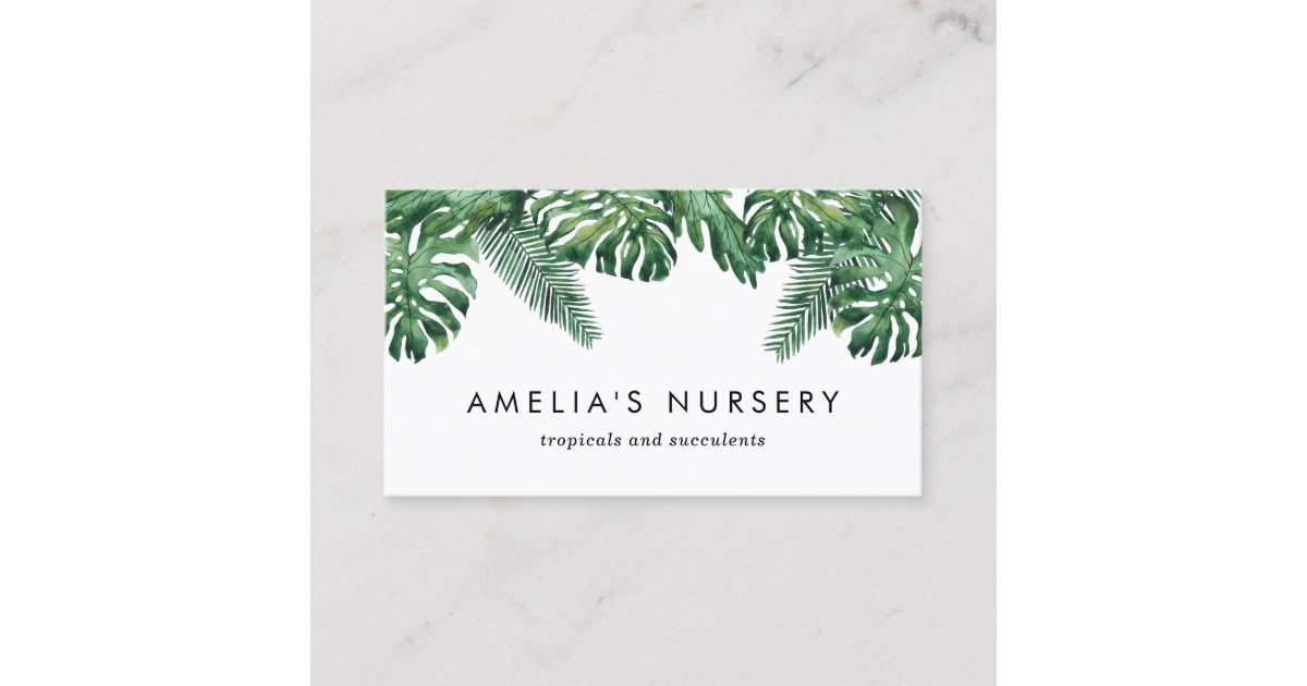 Watercolor Tropical Plants Greenery Nursery Business Card | Zazzle.com