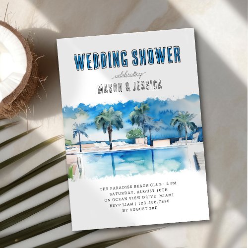 Watercolor Tropical Pool Summer Wedding Shower Invitation