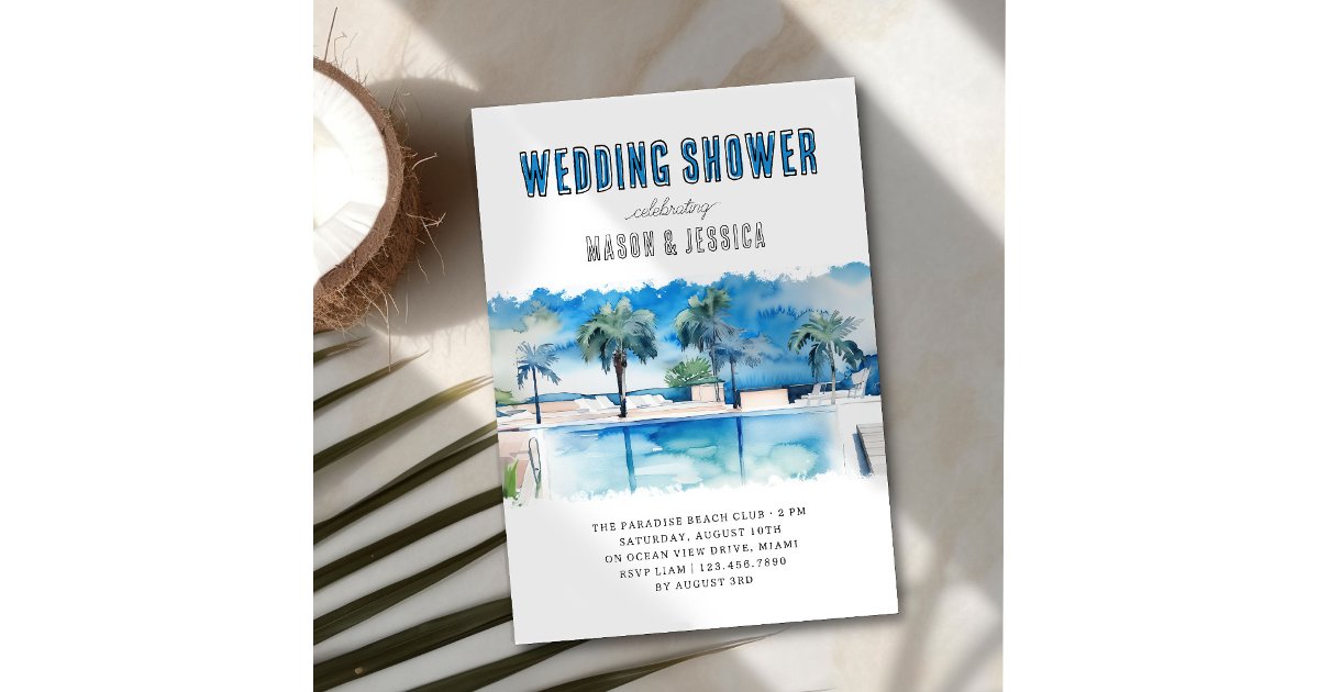 Watercolor Tropical Pool Summer Wedding Shower Invitation | Zazzle