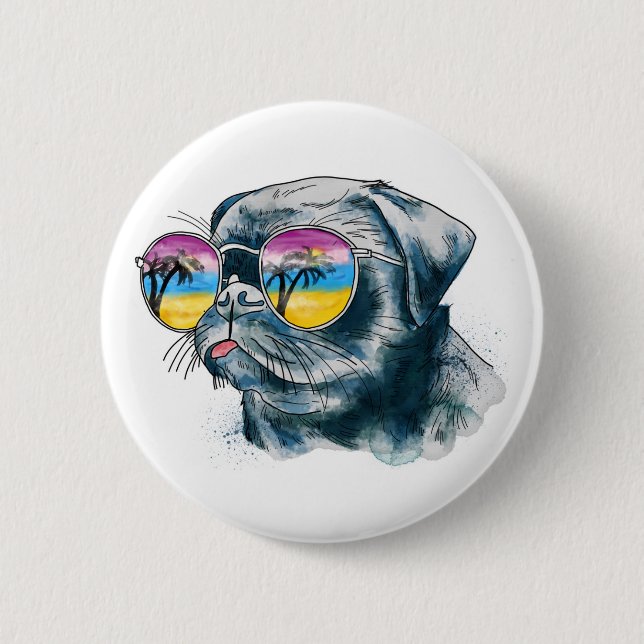 Watercolor Tropical Puppy Button (Front)
