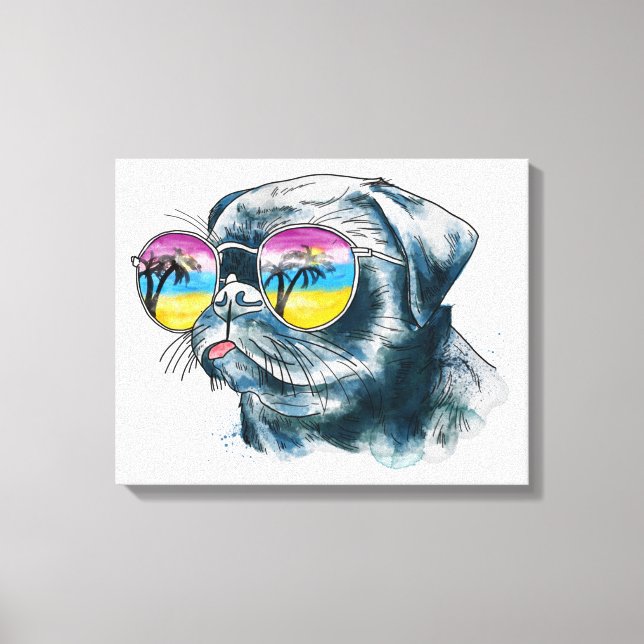 Watercolor Tropical Puppy Canvas Print (Front)
