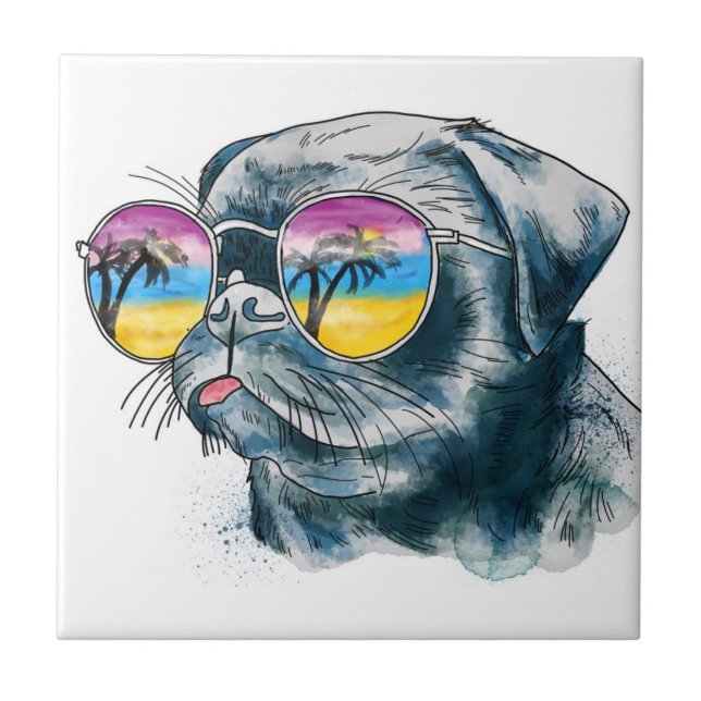 Watercolor Tropical Puppy Ceramic Tile (Front)