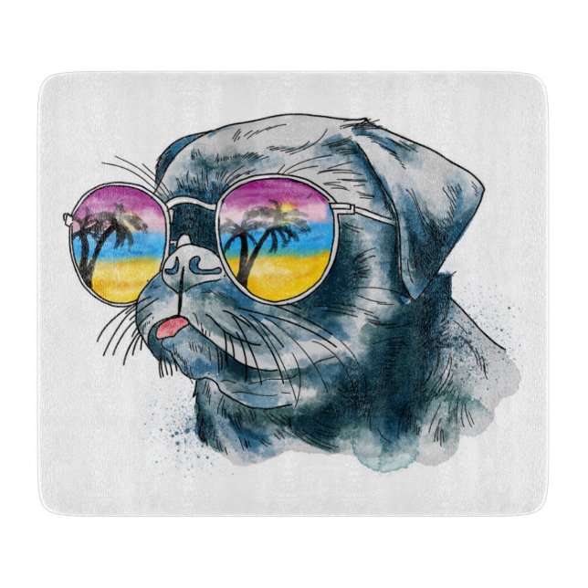 Watercolor Tropical Puppy Cutting Board (Front)