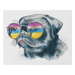 Watercolor Tropical Puppy Faux Canvas Print