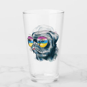 Watercolor Tropical Puppy Glass