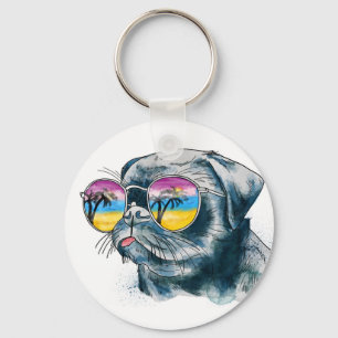 Watercolor Tropical Puppy Keychain