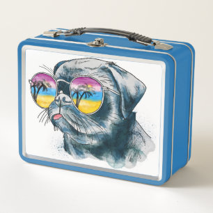 Watercolor Tropical Puppy Metal Lunch Box