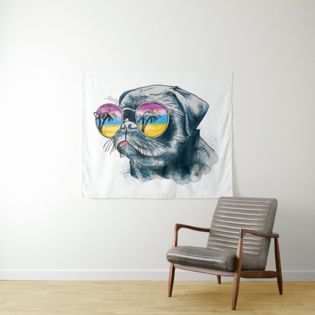 Watercolor Tropical Puppy Tapestry (In Situ (Horizontal))