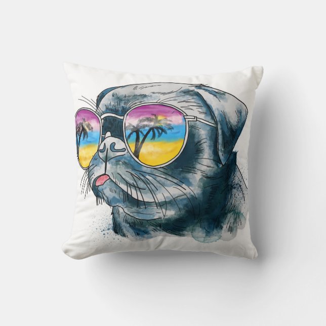 Watercolor Tropical Puppy Throw Pillow (Front)