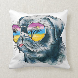 Watercolor Tropical Puppy Throw Pillow