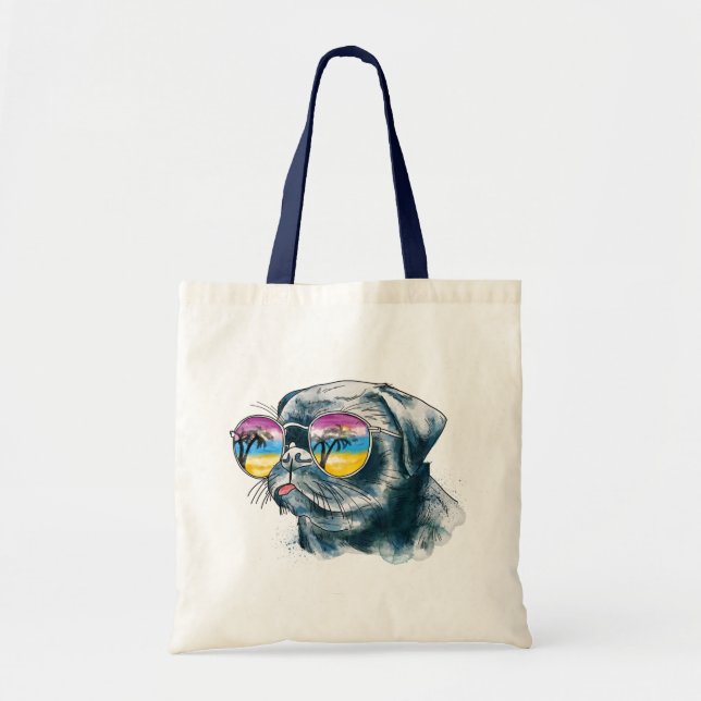 Watercolor Tropical Puppy Tote Bag (Front)