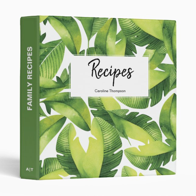 Watercolor Tropical Recipes 3 Ring Binder (Front/Spine)