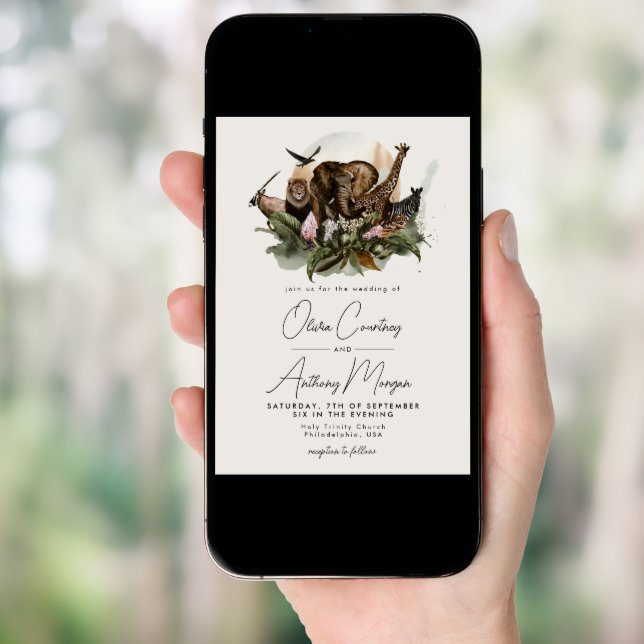 Watercolor Tropical Safari Jungle Wedding Invitation (Front Digital)