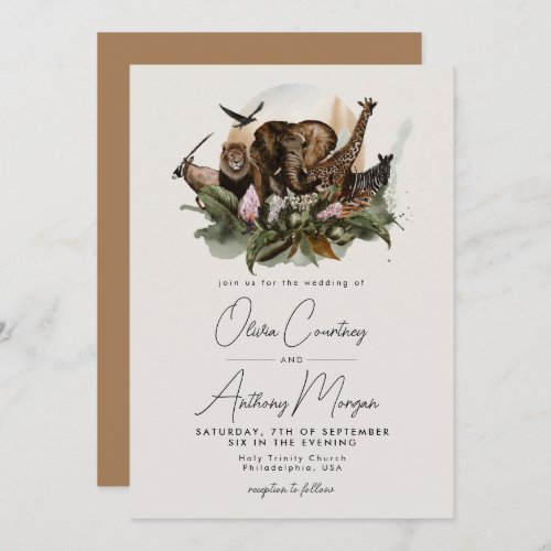 Watercolor Tropical Safari Jungle Wedding Invitation