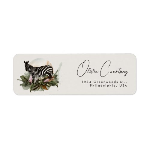 Watercolor Tropical Safari Jungle Zebra  Label