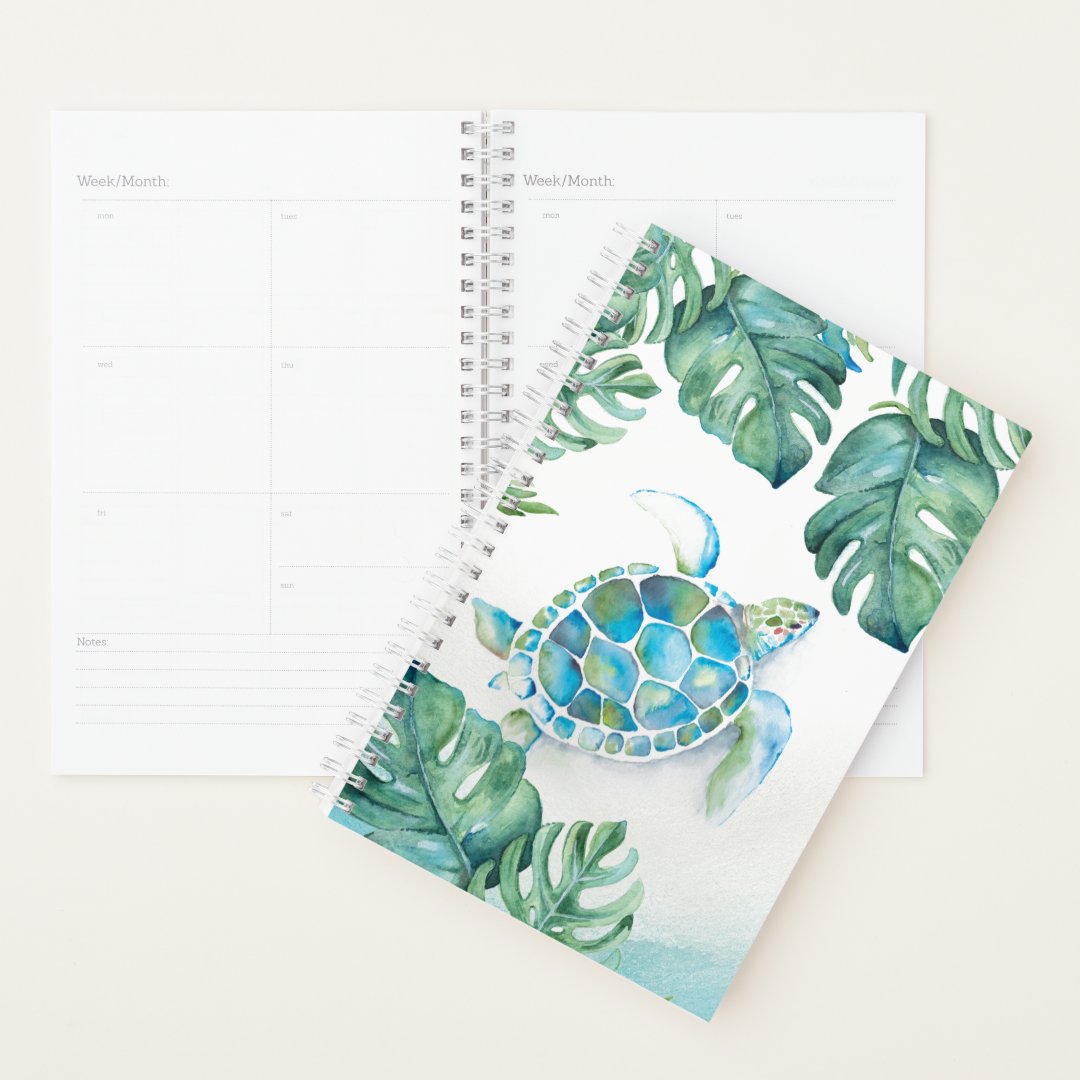 Watercolor Tropical Sea Turtle Planner | Zazzle